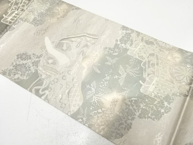 プラチナ箔　十二単に御所車・花鳥模様織り出し　袋帯